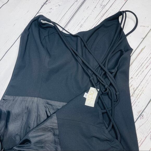 Cache vintage long black dress crisscross back silk front slit - Picture 11 of 13